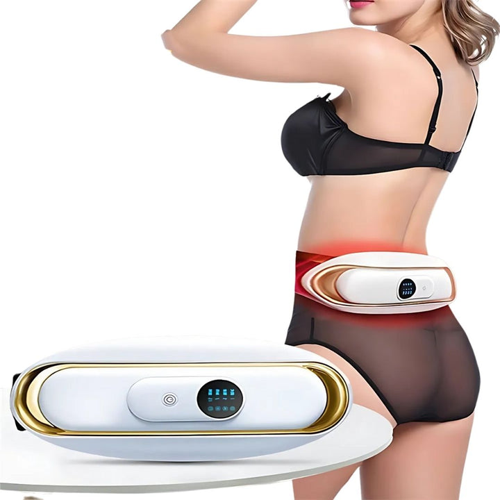 Adjustable unisex belly fat burner slim belt providing EMS muscle stimulation and soothing heat therapy.