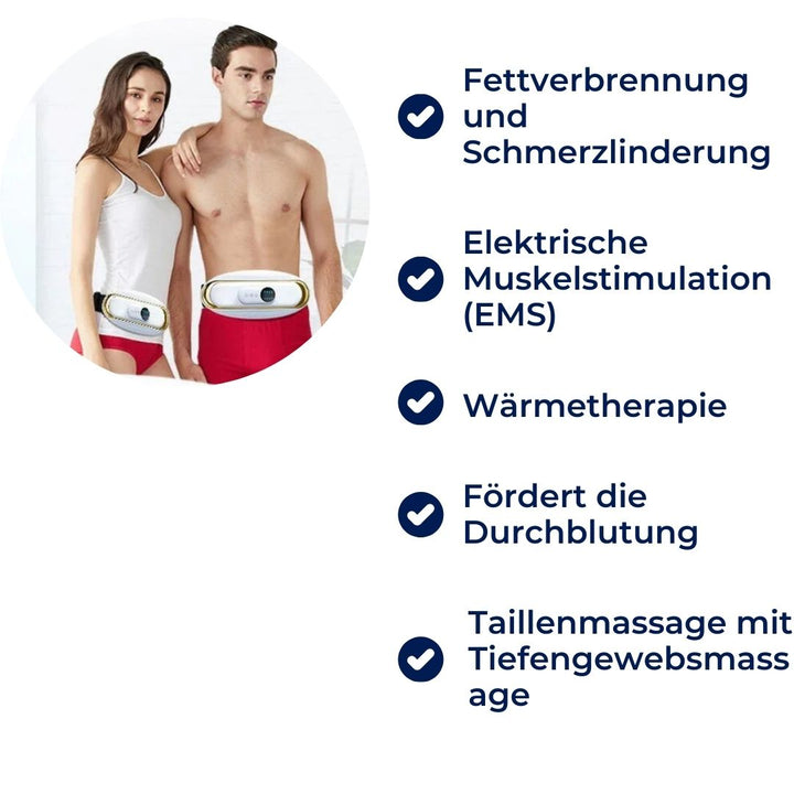 Ergonomic waist shaper and abdominal toner with advanced EMS & heat therapy for effective fat burning.