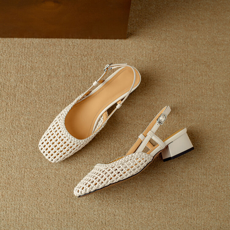 Versatile women's braided slingback sandals, perfect for casual or formal summer outfits. Elegant block heel.