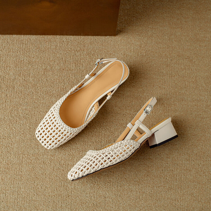 Versatile women's braided slingback sandals, perfect for casual or formal summer outfits. Elegant block heel.