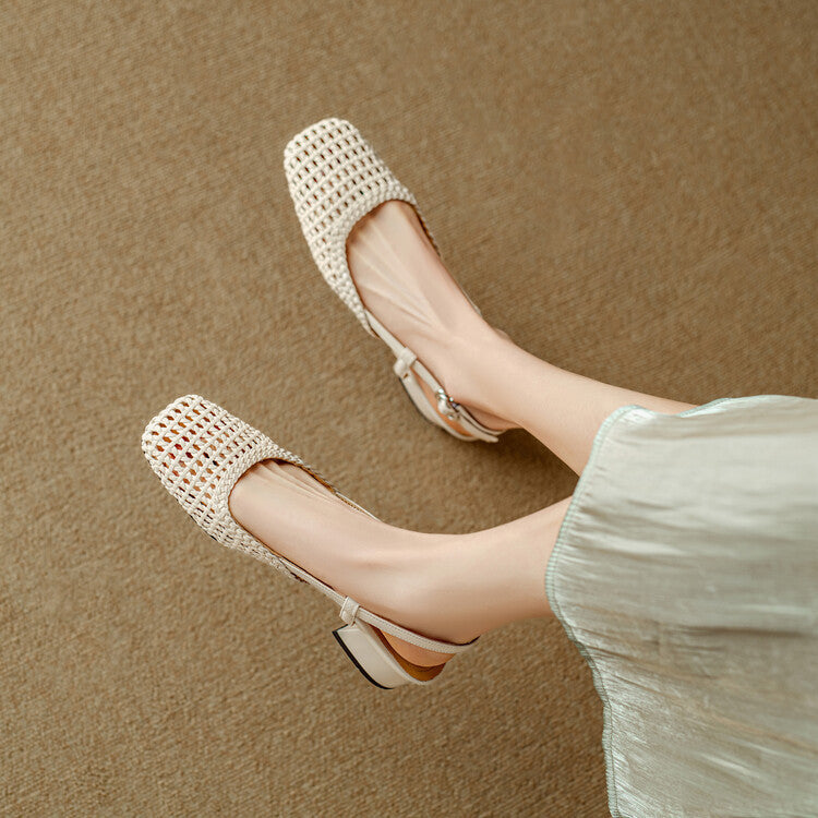 Elegant women's braided slingback sandals, a versatile block heel option for everyday or formal wear.