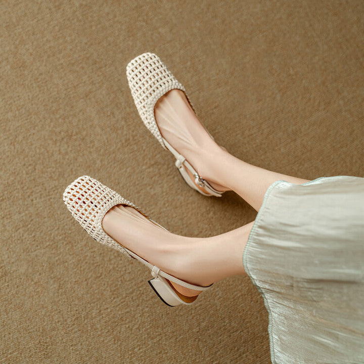 Elegant women's braided slingback sandals, a versatile block heel option for everyday or formal wear.