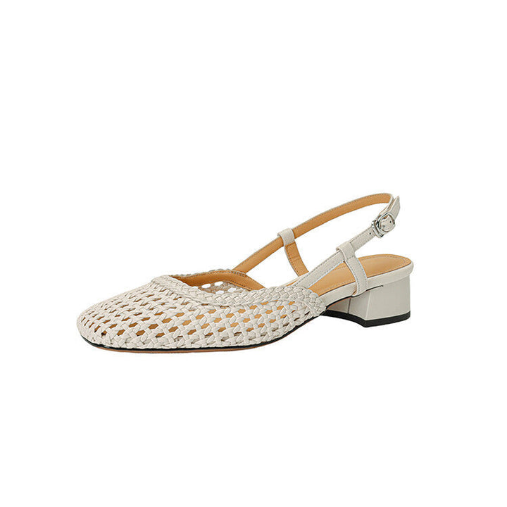 Women's chic slingback sandals with intricate braided straps & a sturdy, elegant block heel for summer.