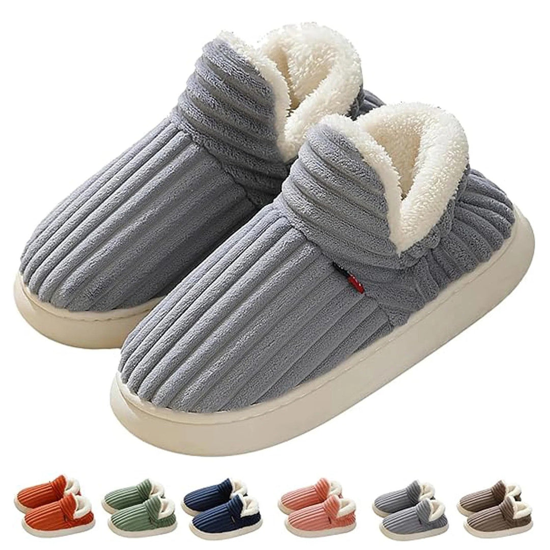 Non-slip women's cozy house slippers; safe indoor footwear with durable sole for home comfort & relaxation.