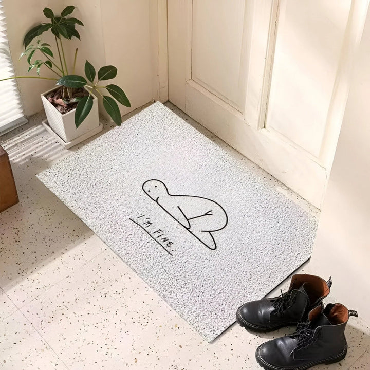 Bright yellow smiley face doormat, non-slip for safe indoor or outdoor entryway use. Playful welcome mat.