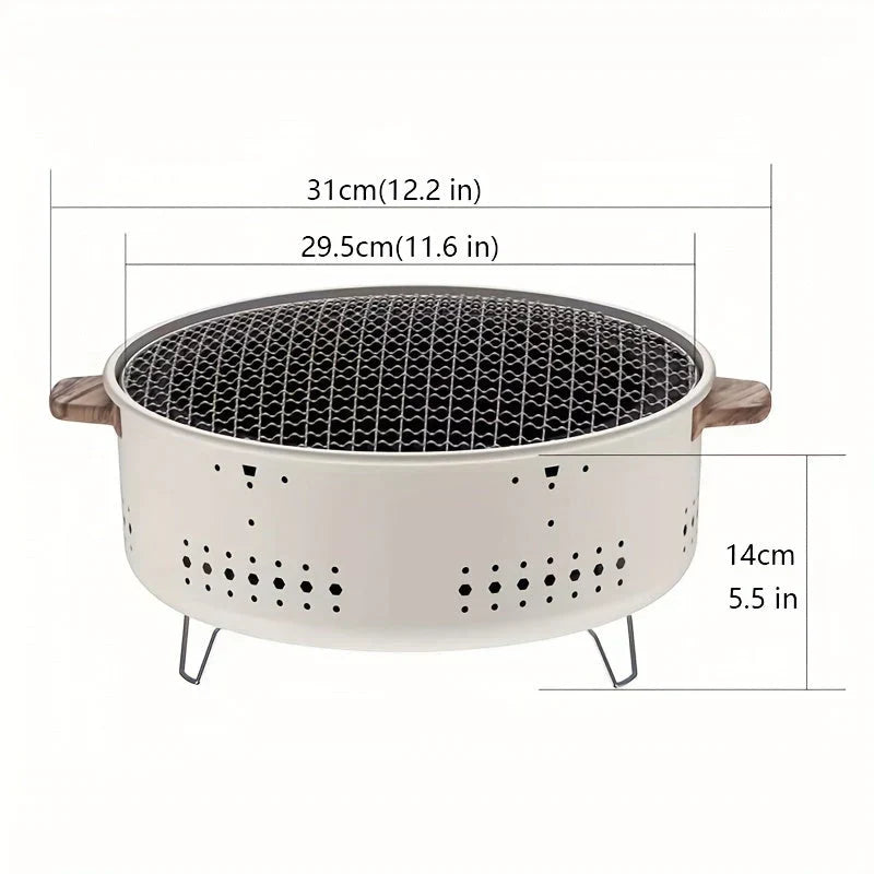 Sleek portable charcoal grill, perfect for balcony BBQs or camping trips, offering smoke-free outdoor cooking.