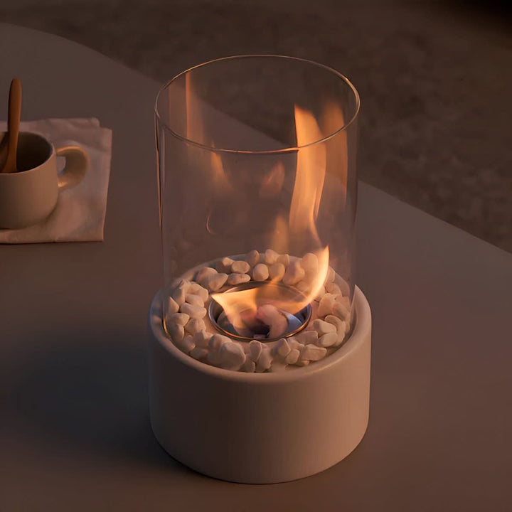 Sleek bioethanol tabletop fireplace, perfect for modern home decor & creating cozy ambiance.