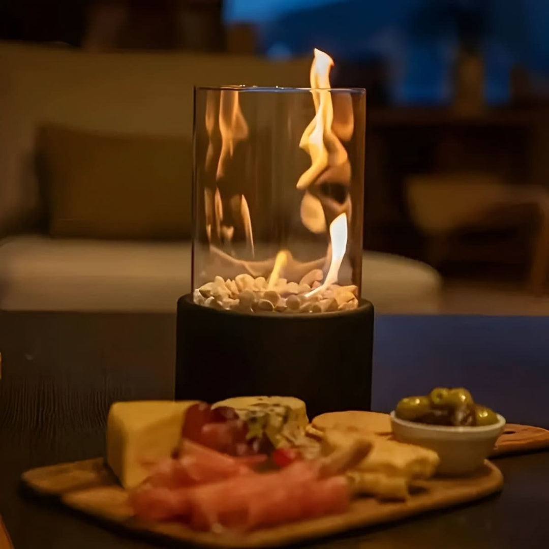 Portable bioethanol fire pit, ideal for outdoor living, patios, and garden ambiance.