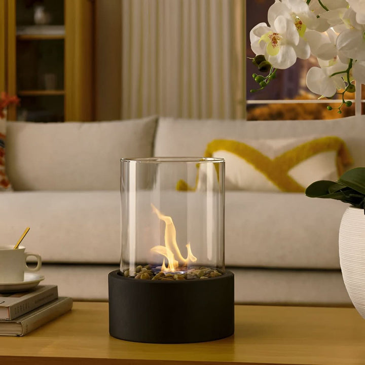 Compact bioethanol fireplace creating a beautiful, warm glow for indoor & outdoor settings.