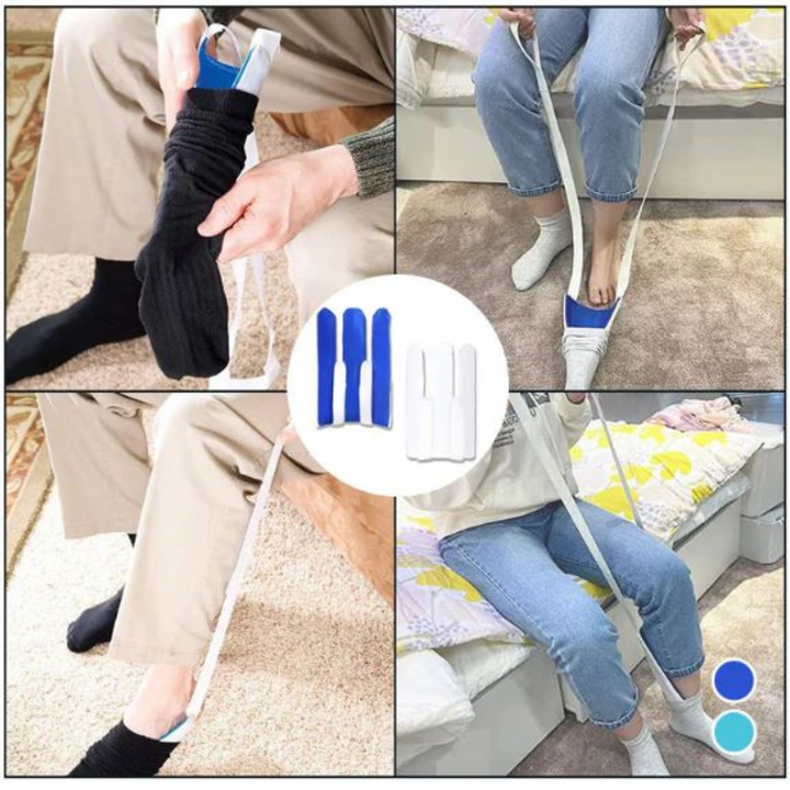 Ergonomic no-bend sock tool. Essential dressing aid for easy sock application, mobility solution.