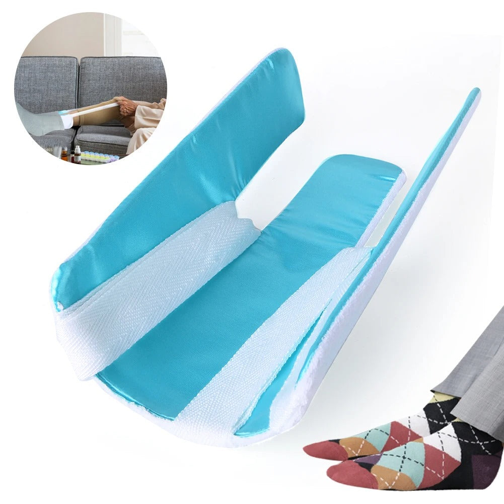 Adaptive clothing solution: no-bend sock helper. Makes daily dressing easy for elderly & post-op.