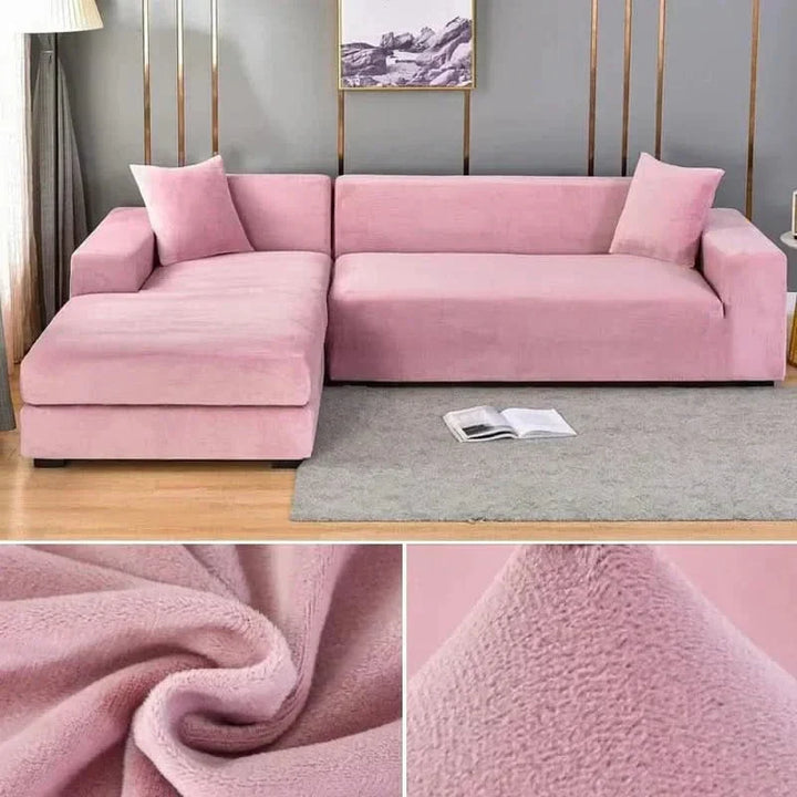 Luxurious velvet sofa cover, elastic stretch fit, solid color, perfect for living room furniture protection.
