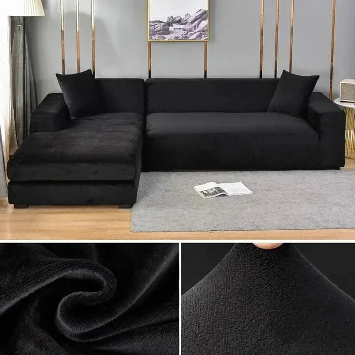 Snug fit elastic velvet sofa cover, luxurious solid color, washable pet friendly couch protector for sofas.