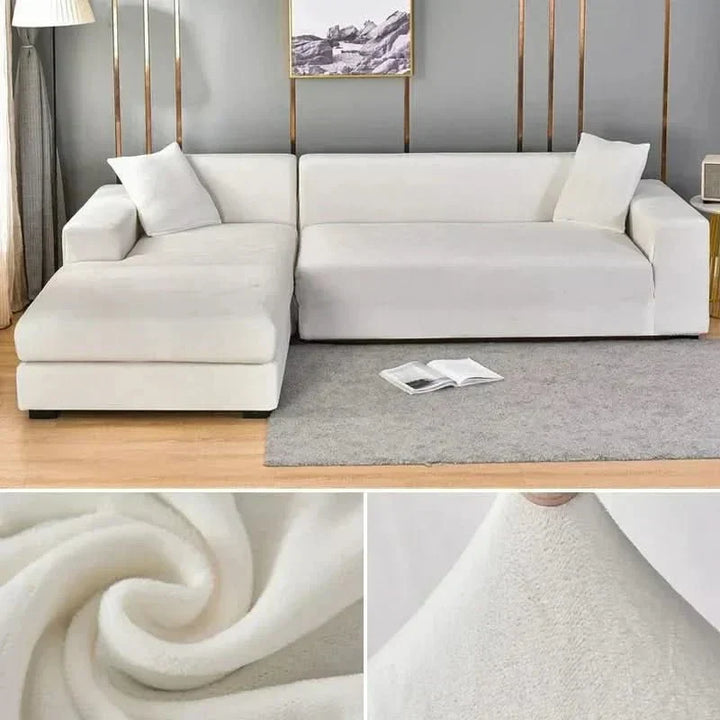 Durable elastic velvet sofa cover, stretch fit, solid color, pet friendly furniture shield for living rooms.