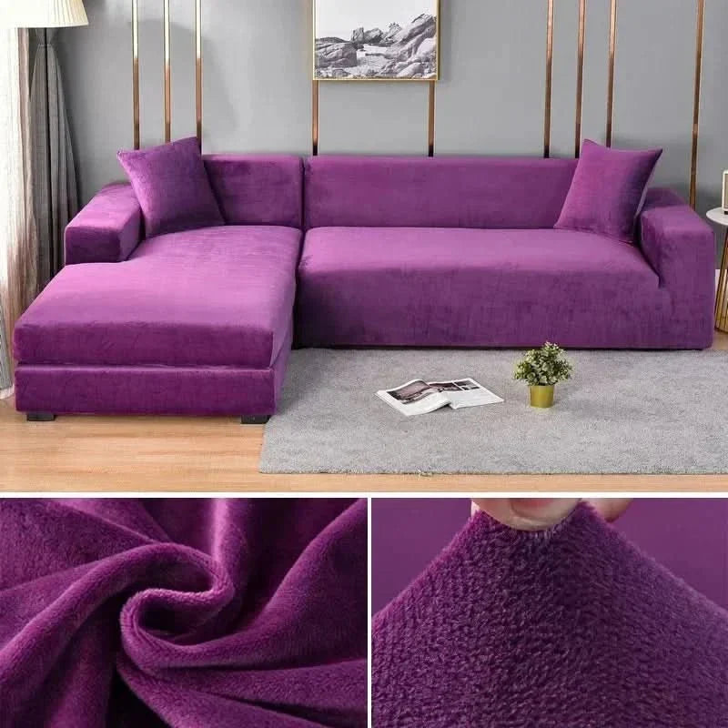 Pet friendly & washable velvet sofa cover, elastic stretch fit, protects couch from spills & pets.