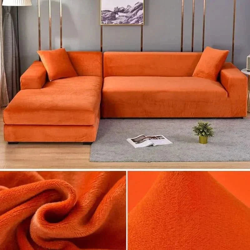 Home decor velvet slipcover, elastic furniture shield, solid color couch protector for living rooms.