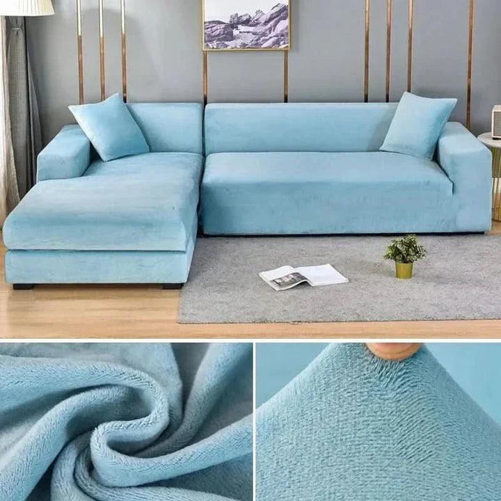 Soft velvet elastic sofa cover, stretch fit couch protector for living room, washable & pet friendly.