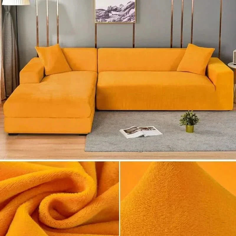 Upgrade living room decor with luxurious elastic velvet sofa cover, stretch fit couch protector.