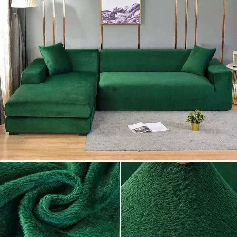 Stylish & protective velvet sofa cover, elastic stretch fit, solid color furniture shield for couches.
