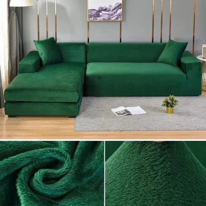 Stylish & protective velvet sofa cover, elastic stretch fit, solid color furniture shield for couches.