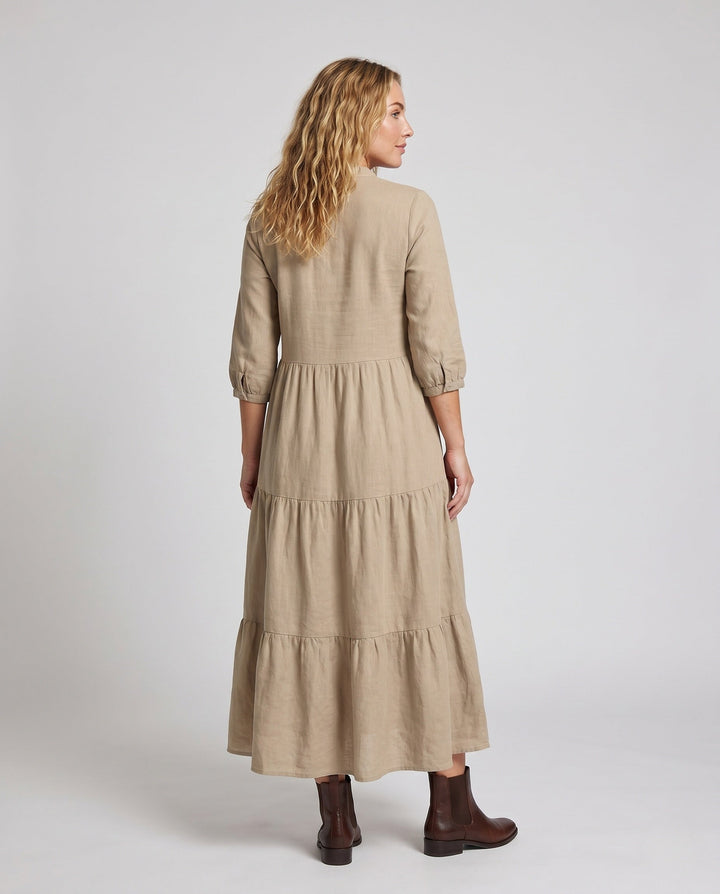 Versatile women's midi dress with tiered design, ideal for comfortable summer and casual wear.