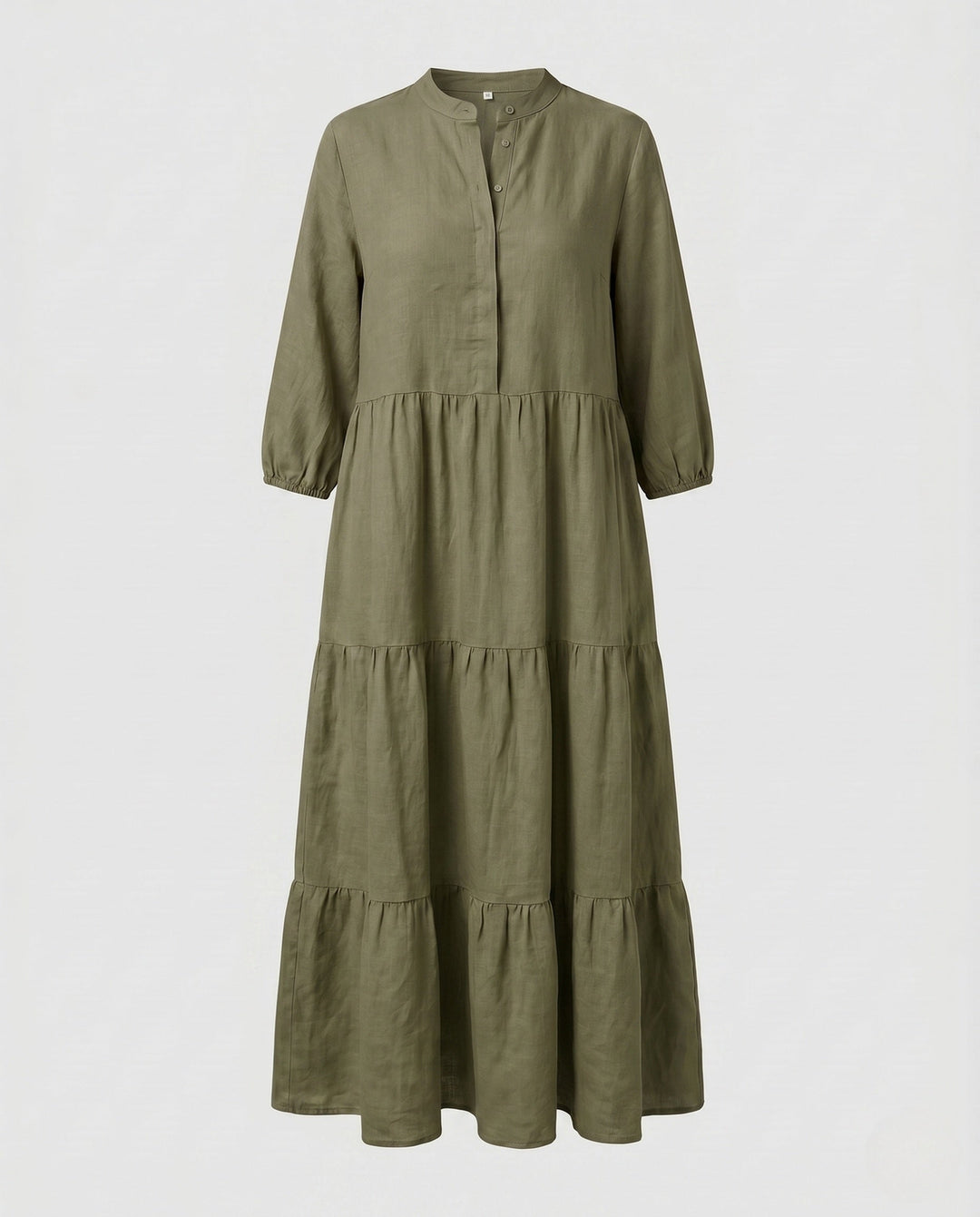 Comfortable women's summer midi dress, a tiered design with functional button placket for easy style.
