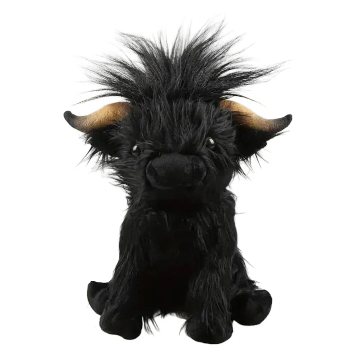 Adorable Highland cow plushie, perfect as a soft toy gift or Scottish decor accent.