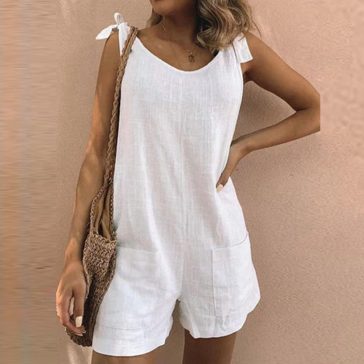 Women's chic bow strap sleeveless romper, perfect for summer casual wear.