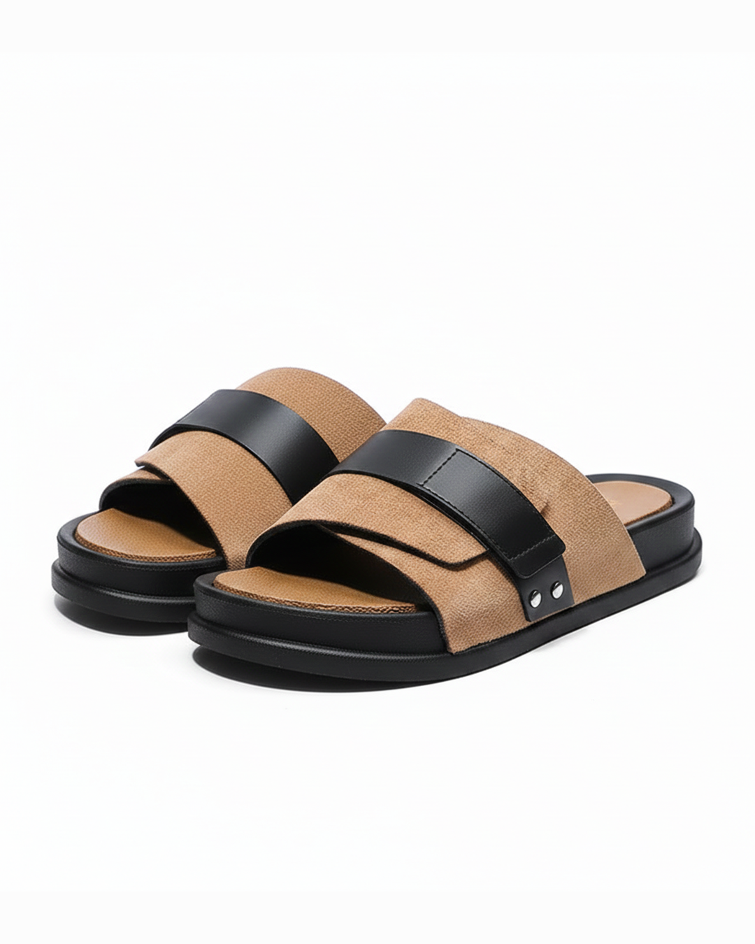 Men's cosy buckle strap slides. Relaxed comfort footwear for everyday casual wear.