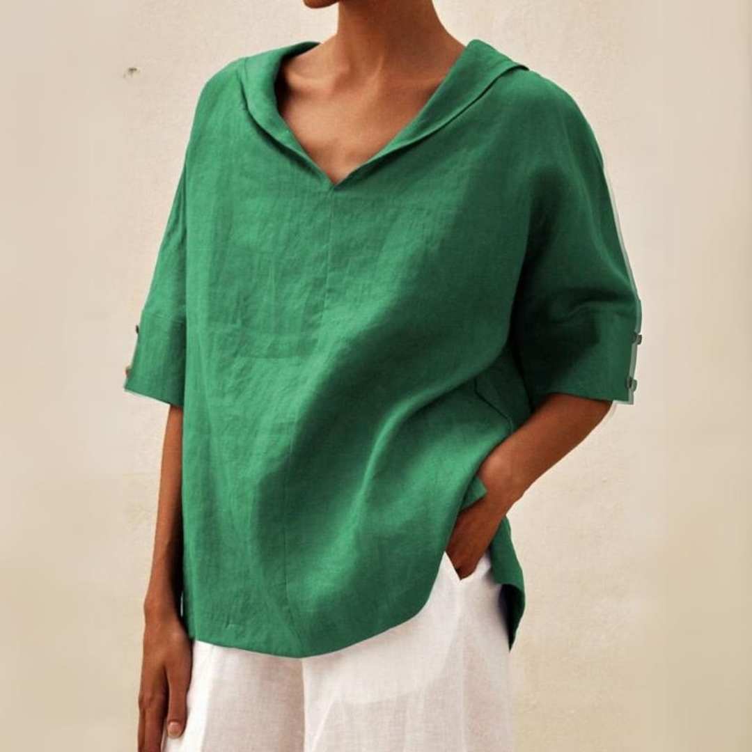 Women's sophisticated relaxed fit V-neck top for effortless style and everyday chic. Versatile casual wear.