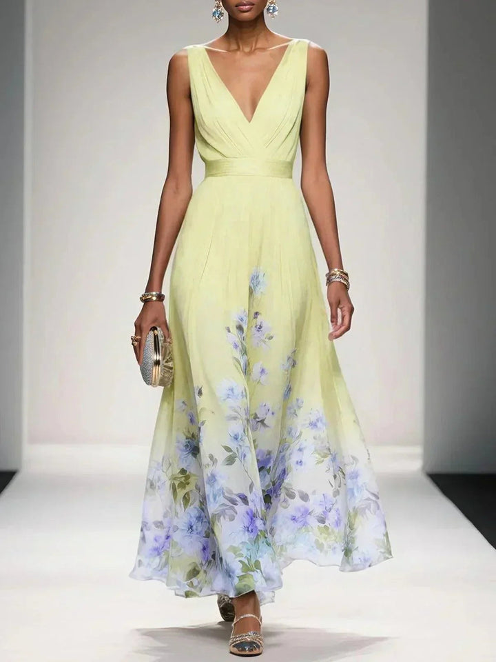 Beautiful women's floral print midi dress with a flattering V-neck and A-line cut. Great for parties.