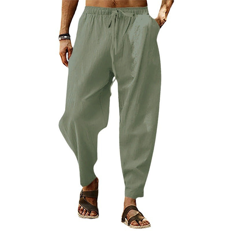 Close-up of the functional drawstring on men's relaxed fit casual pants, ensuring a perfect fit.