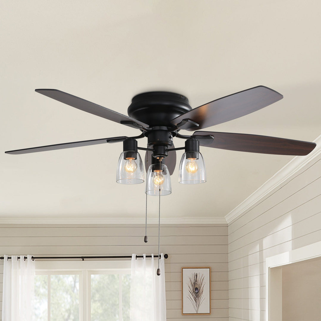 52" Space-Saving Low Profile Ceiling Fan with LED light, modern design & remote control for quiet home cooling.