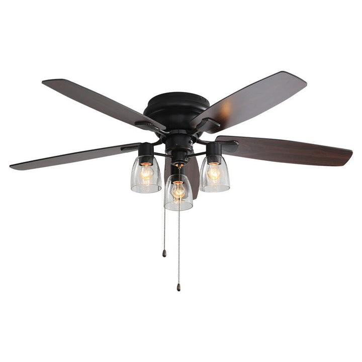 Sleek 52" LED ceiling fan. Dimmable light, remote control, and quiet operation for modern home improvement.
