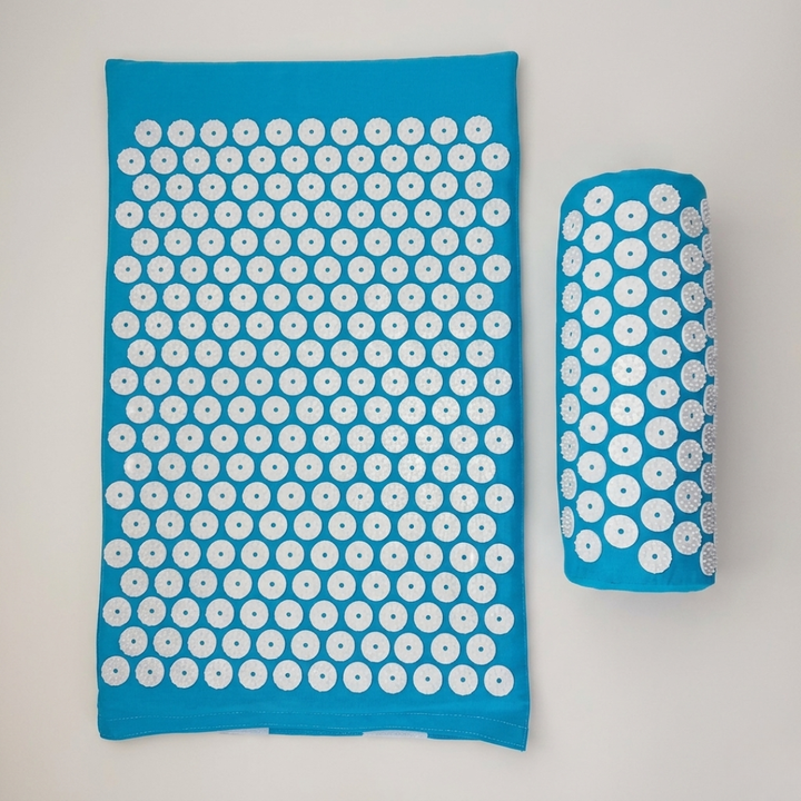 Complete acupressure mat and pillow set, a natural remedy for chronic pain, stiffness & wellness.