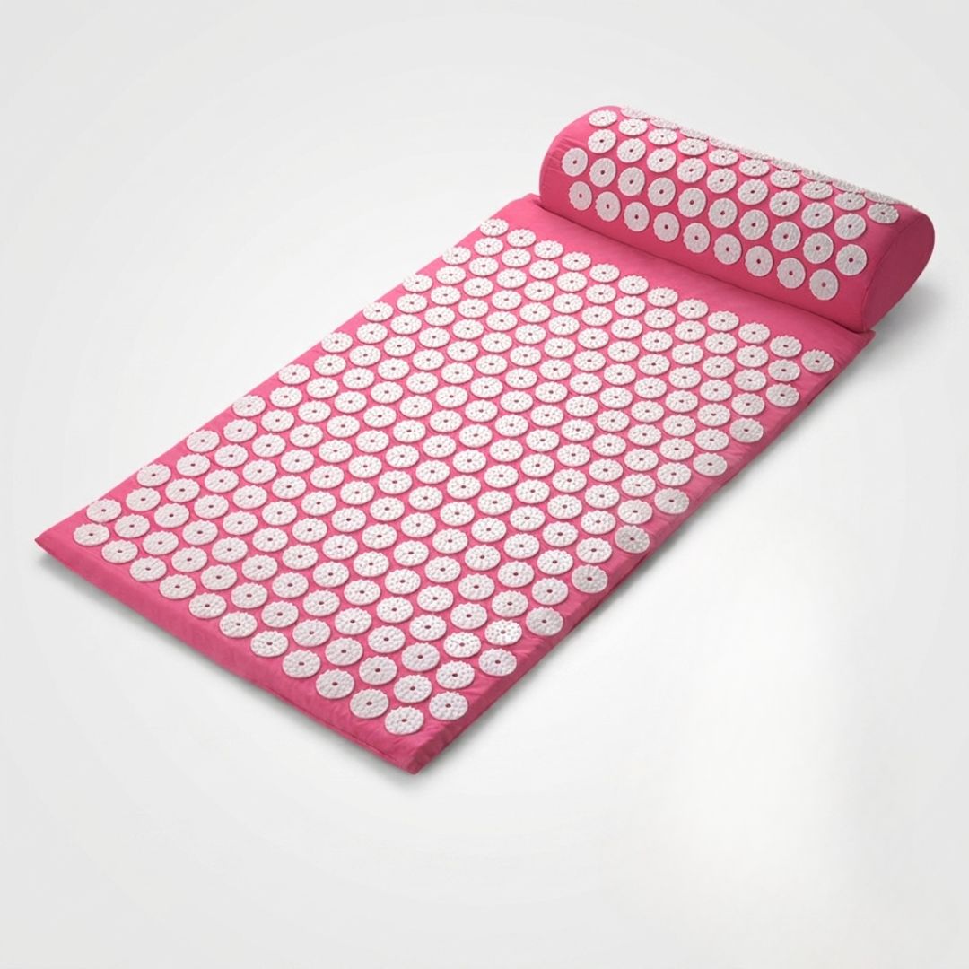 Premium acupressure mat & pillow for home therapy, reducing muscle soreness, improving circulation.