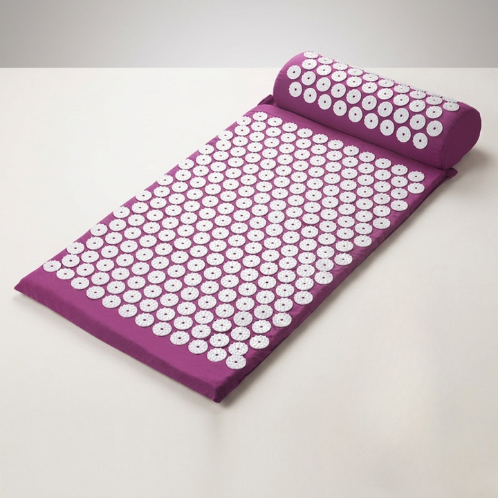 Portable acupressure mat & pillow set for natural pain management, deep relaxation & energy boost.