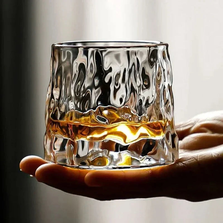 Luxury spinning whiskey glass set, perfect spirit gift & unique barware.