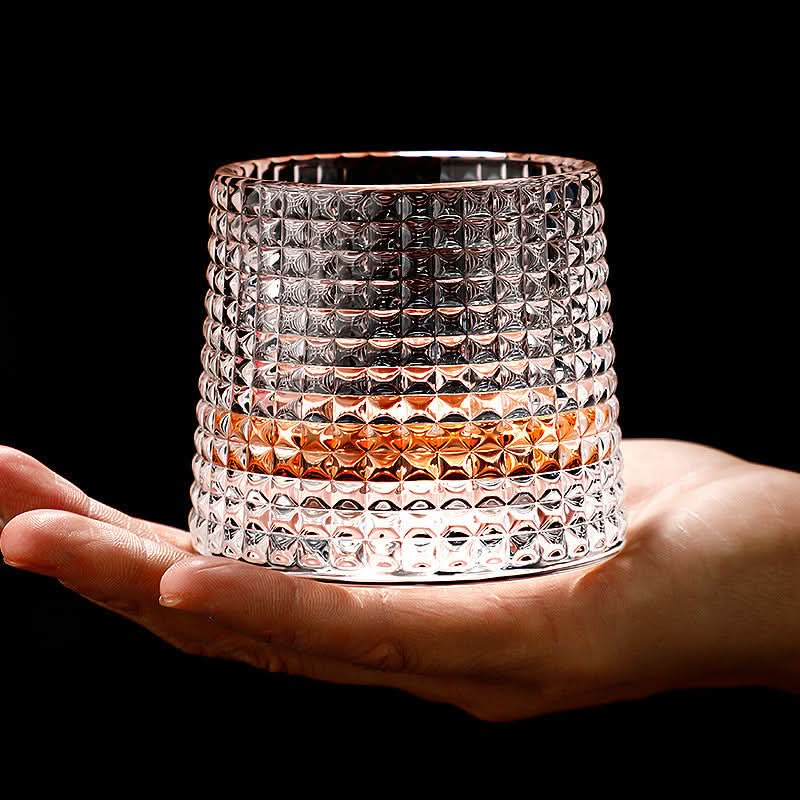 Elegant spinning whiskey tumblers, Japanese Edo style, luxury drinkware gift for bourbon & spirits.