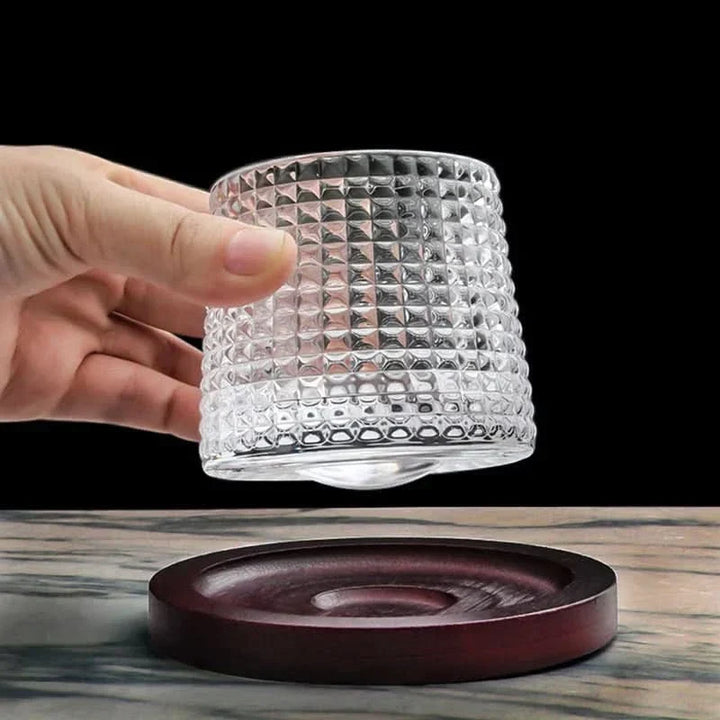 Handcrafted spinning whiskey glass set, Japanese Edo design, luxury spirit tumblers for bourbon.
