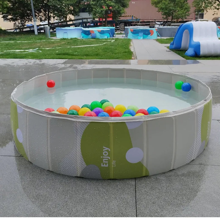 Foldable pet paddling pool for endless dog & kids summer fun. Non-inflatable outdoor water play.