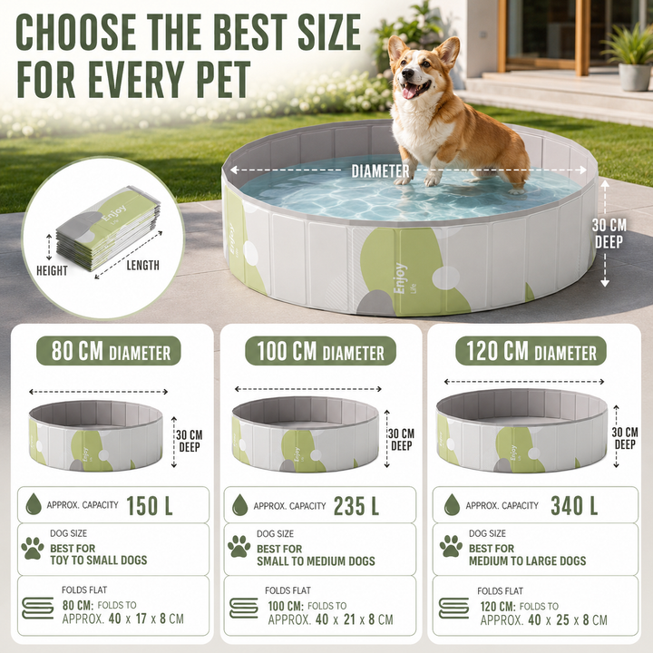 Durable PVC foldable pet pool for dogs & children. Sturdy outdoor paddling pool for summer water play.
