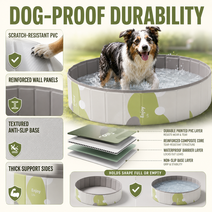 Multi-purpose foldable dog and kids pool for outdoor play. Portable pet bathing tub for summer fun.