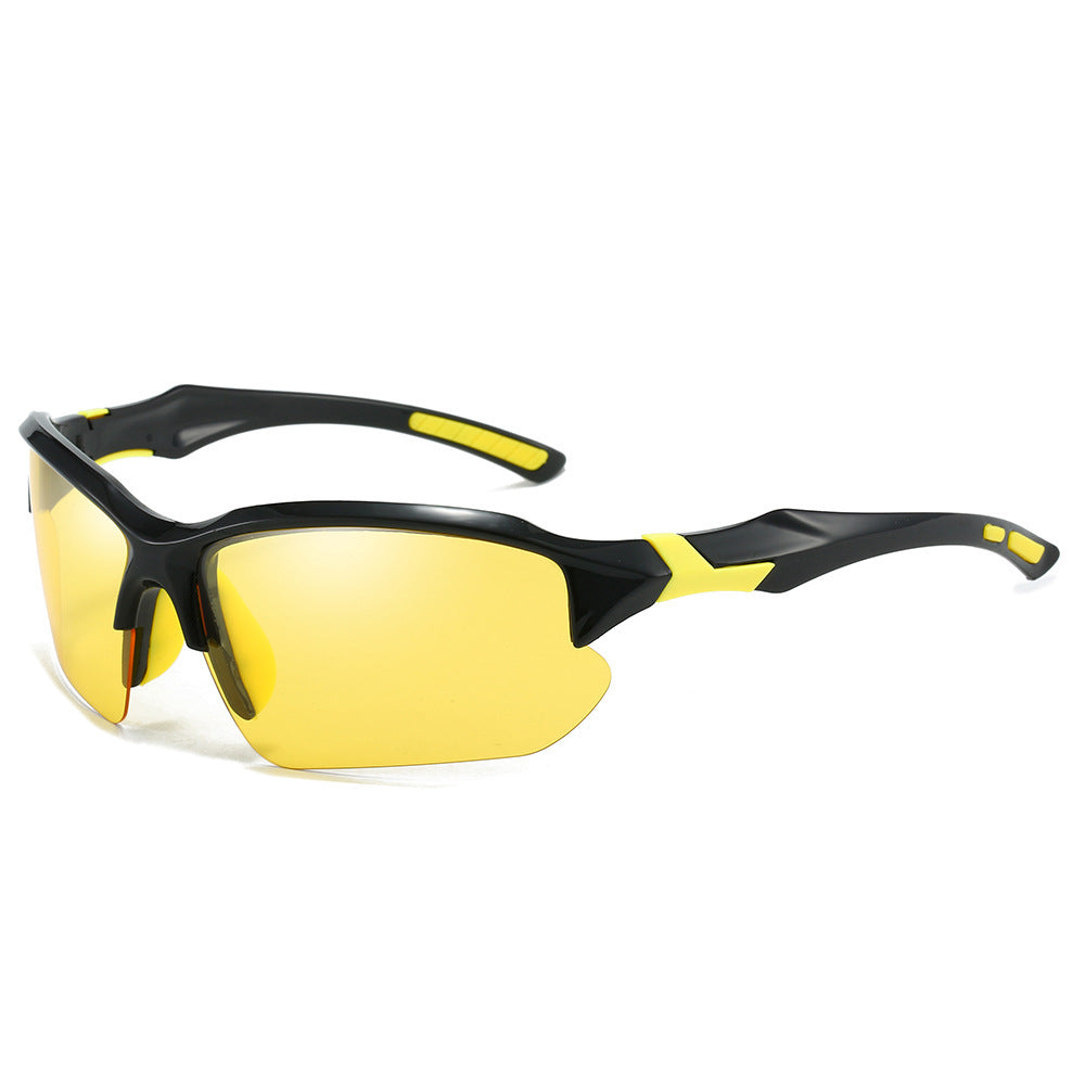 Essential men's sport sunglasses, red accents, polarized, UV protective, lightweight, durable outdoor eyewear.