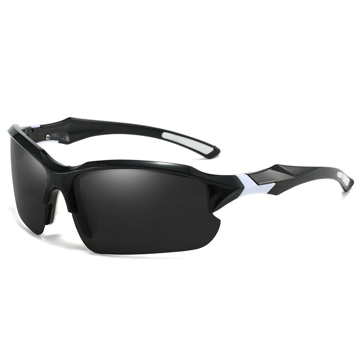 Durable men's sport sunglasses, red frames, polarized UV protection, ideal for active outdoor eyewear.