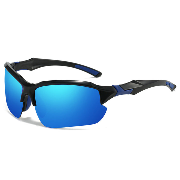 Performance men's running sunglasses, red frame accents, polarized lenses, durable for all outdoor activities.