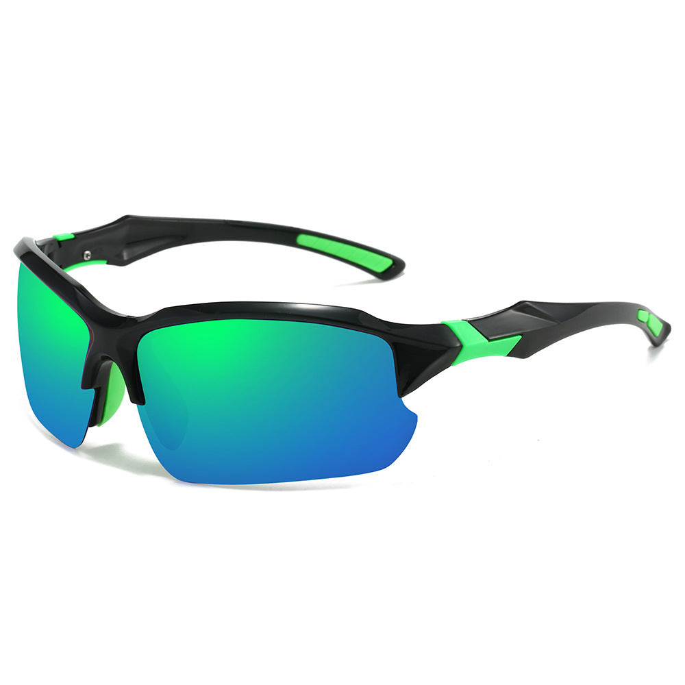 Sleek men's sport eyewear, red highlights, lightweight, durable, and polarized for superior UV protection.