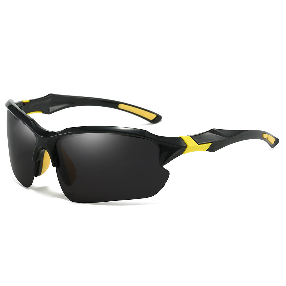 Men's active sport sunglasses, red trim, polarized UV protection, perfect for runners, cyclists, outdoor enthusiasts.