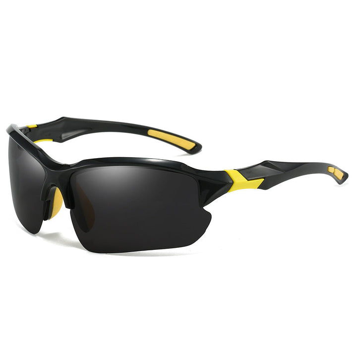 Men's active sport sunglasses, red trim, polarized UV protection, perfect for runners, cyclists, outdoor enthusiasts.