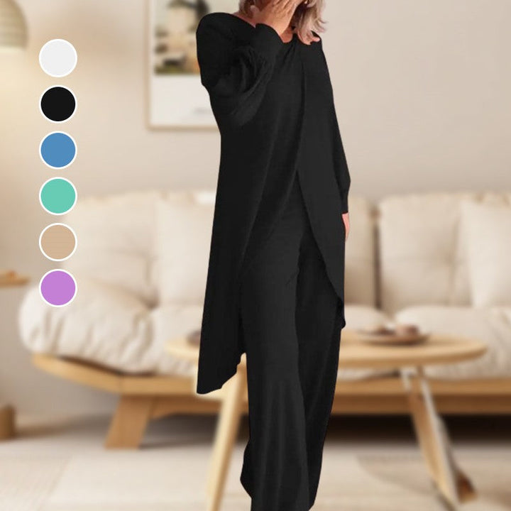 Women's Lounge Set: Long Sleeve Top & Wide-Leg Trousers